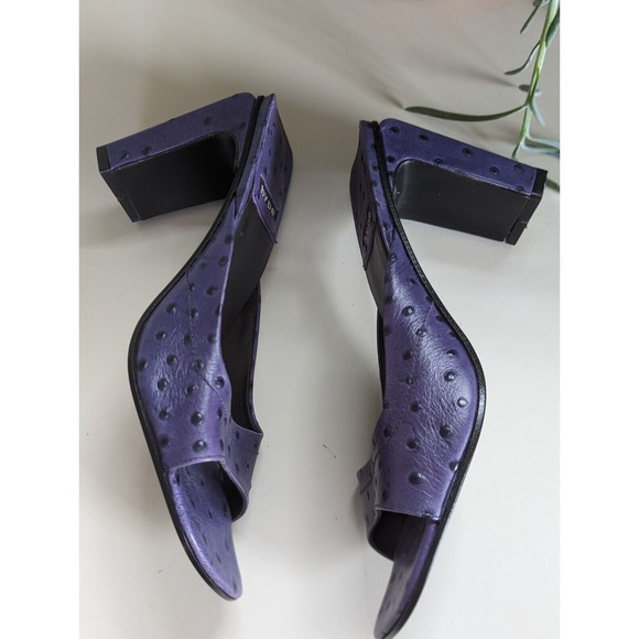 Vintage Y2K 1990s Hype Purple Ostrich Square Toed Kitten Heels 7.5 - Picture 5 of 6
